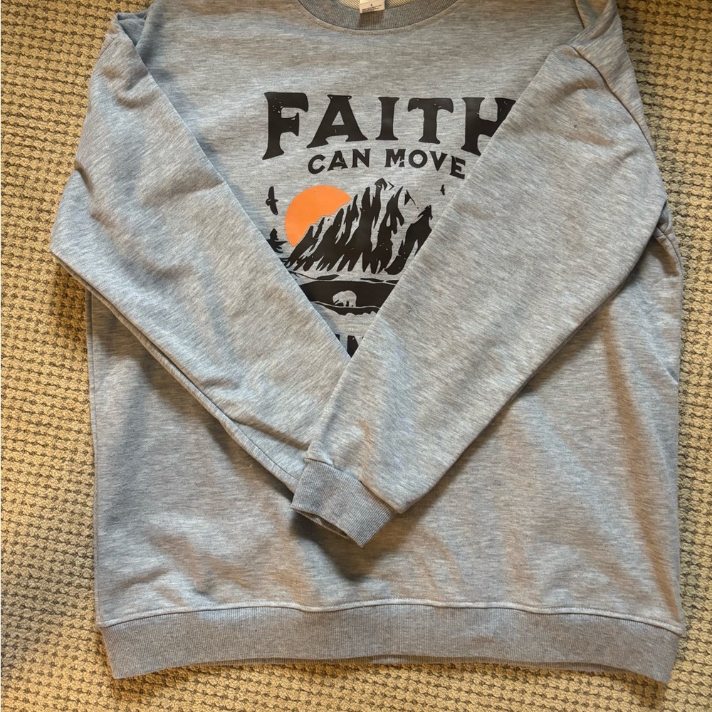 Faith Graphic Light Gray Crew Neck Sweater
